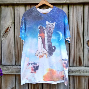 Gildan Dry Blend Astronaut Cat Graphic T-Shirt